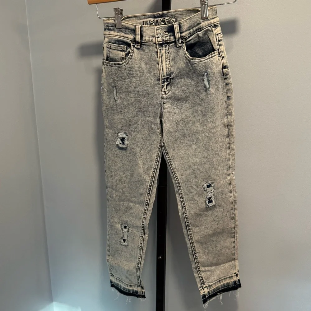 Justice Acid Wash Distressed Frayed Hem Denim Jeans, size 12